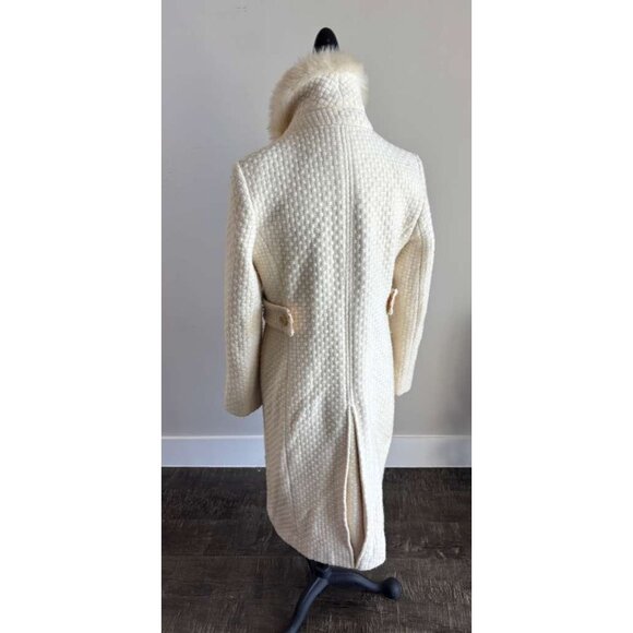 Y2K Moda Women Wool Coat with Faux Fur Collar Cream Size 10 - Picture 9 of 14